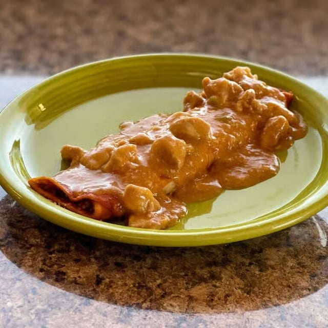 Smothered Beef Enchilada.